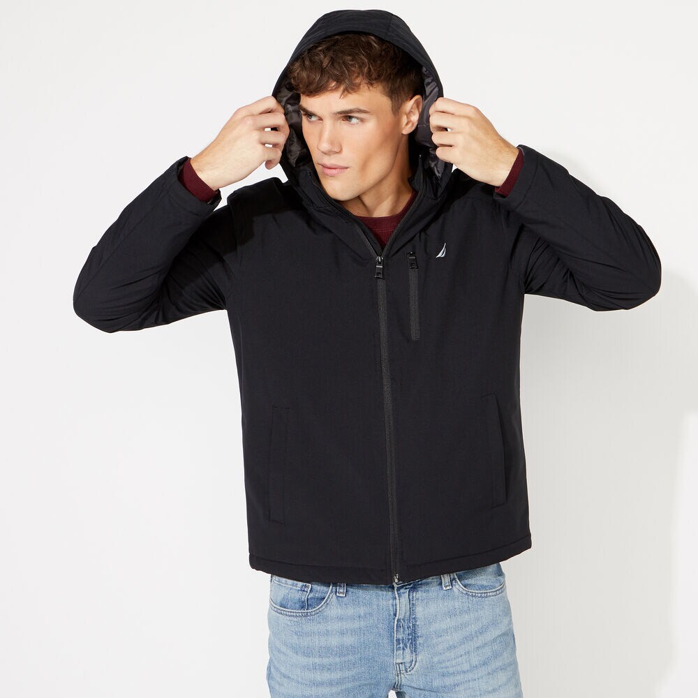BIG & TALL HOODED ZIP FRONT JACKET,Black,large
