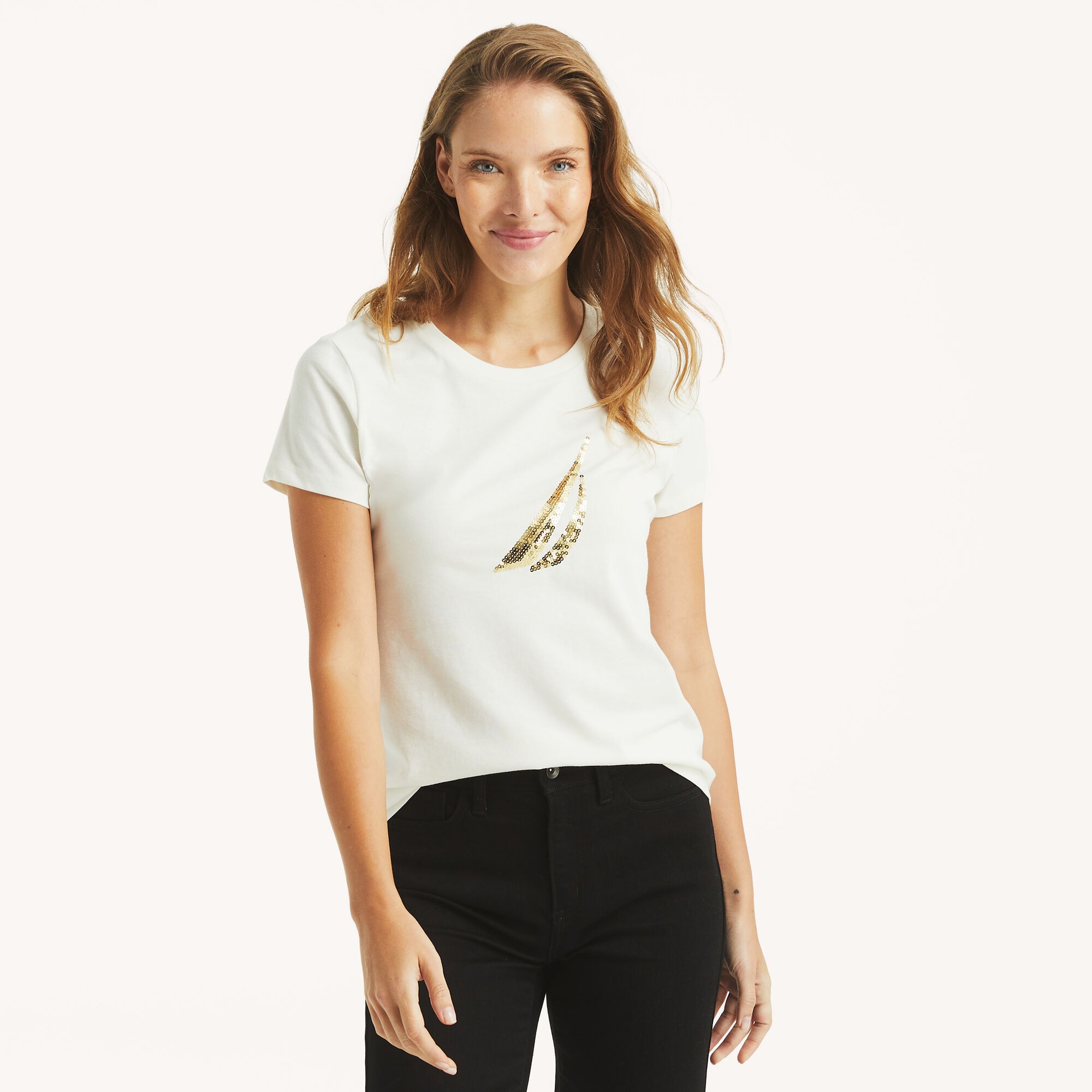 Sequin Logo Graphic T-Shirt,Marshmallow,large