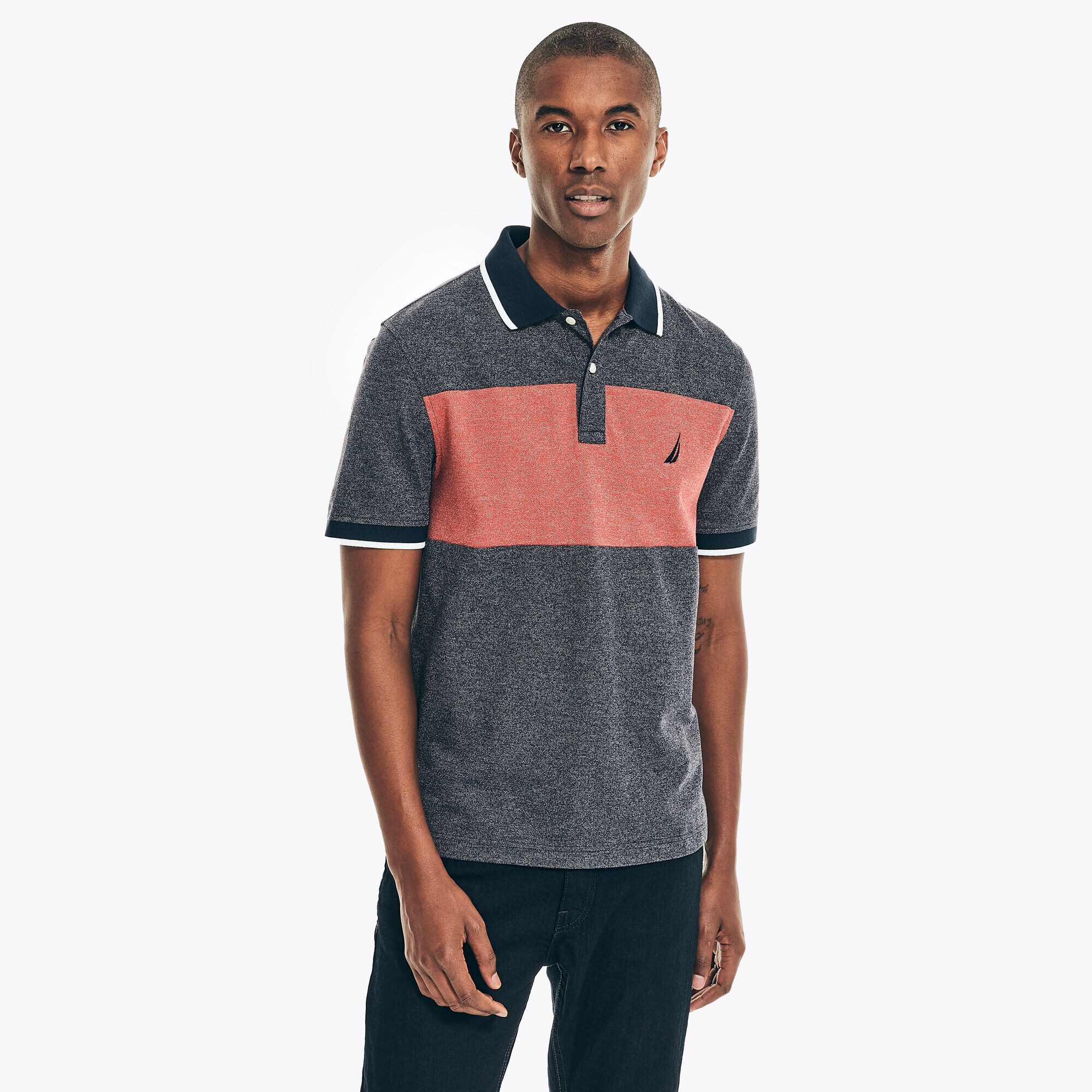CHEST-STRIPE COLORBLOCK POLO,Navy,large