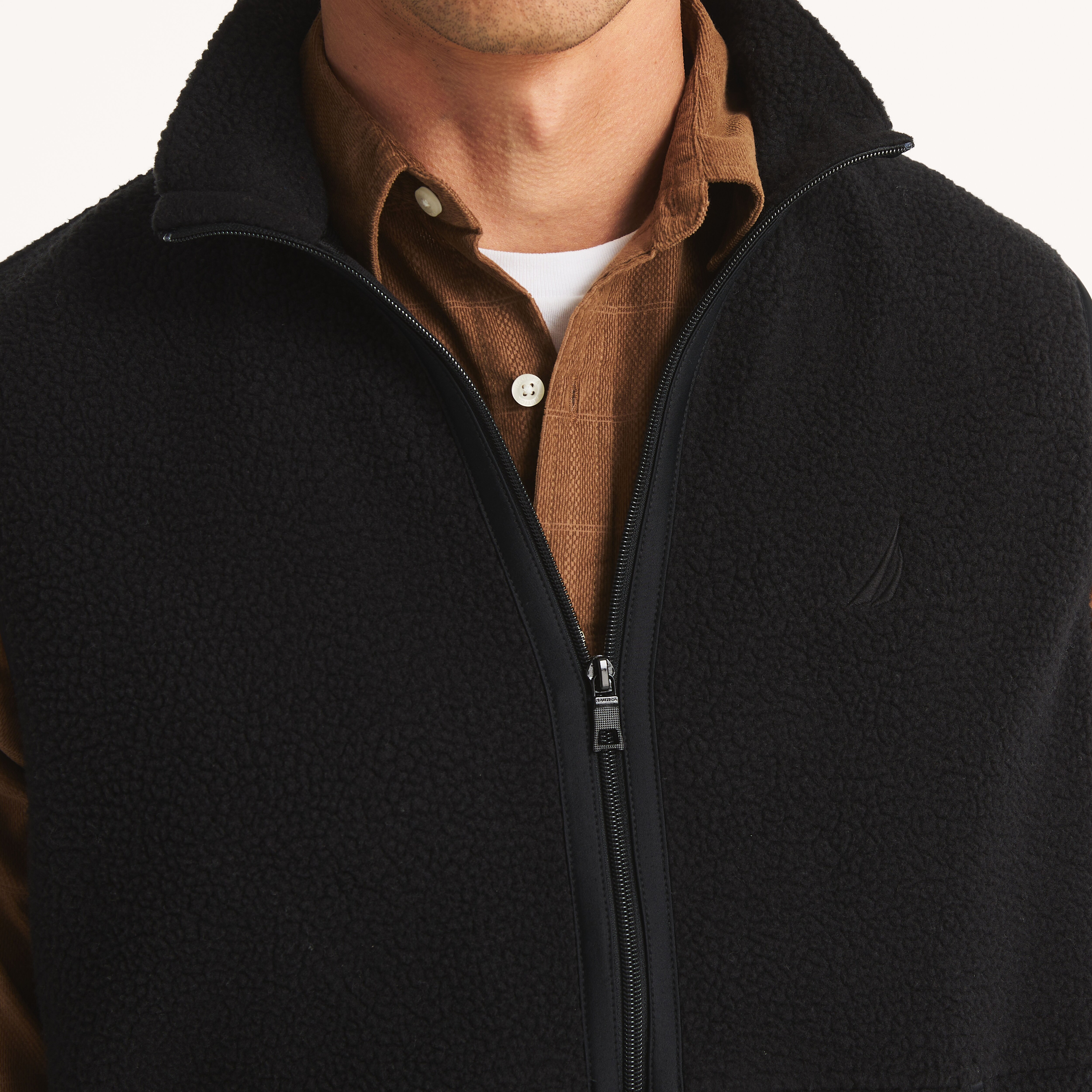 Faux Shearling Full-Zip Mixed Media Vest | Nautica