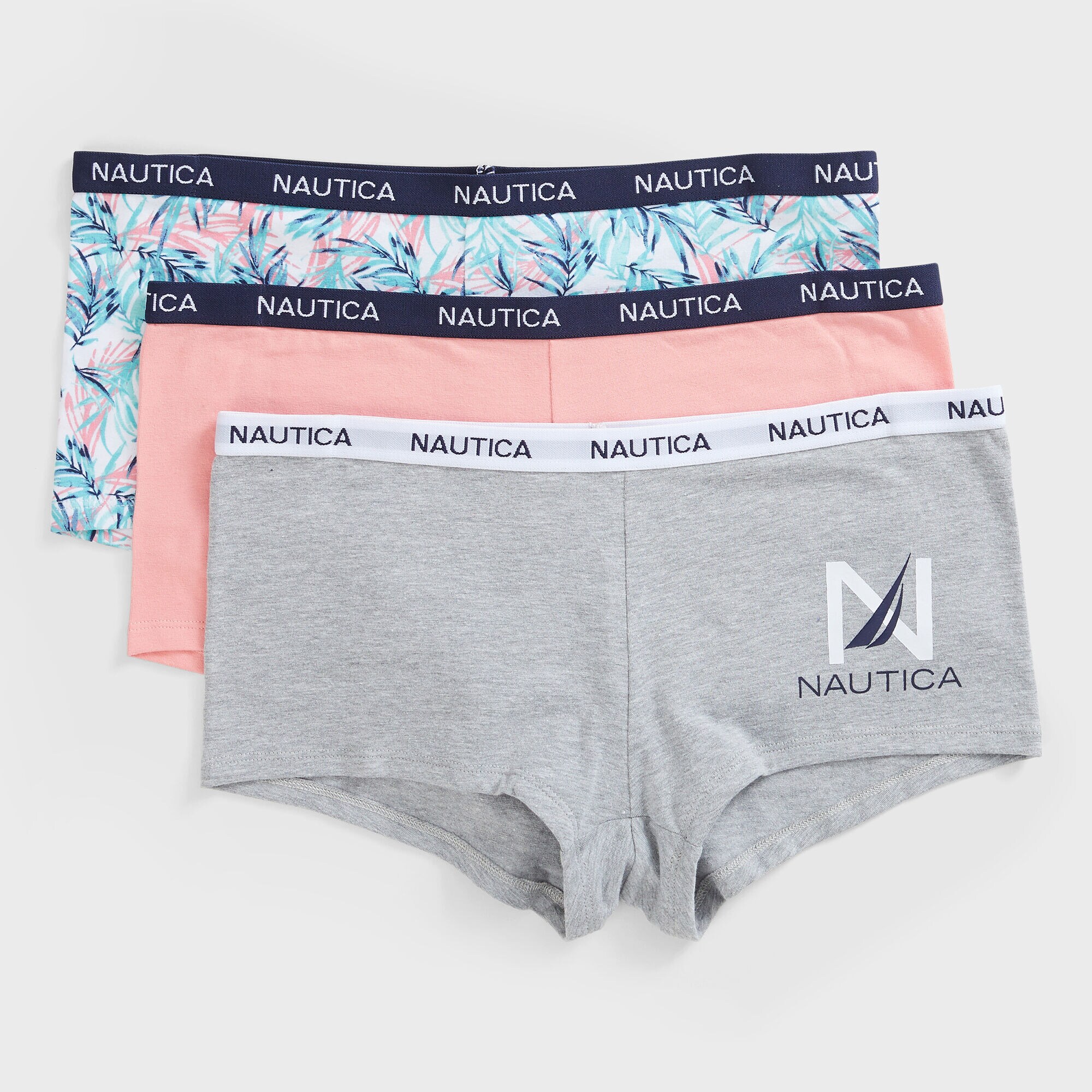 PALM TREE PRINT LOGO BOYSHORT, 3-PACK,Grey Heather,large