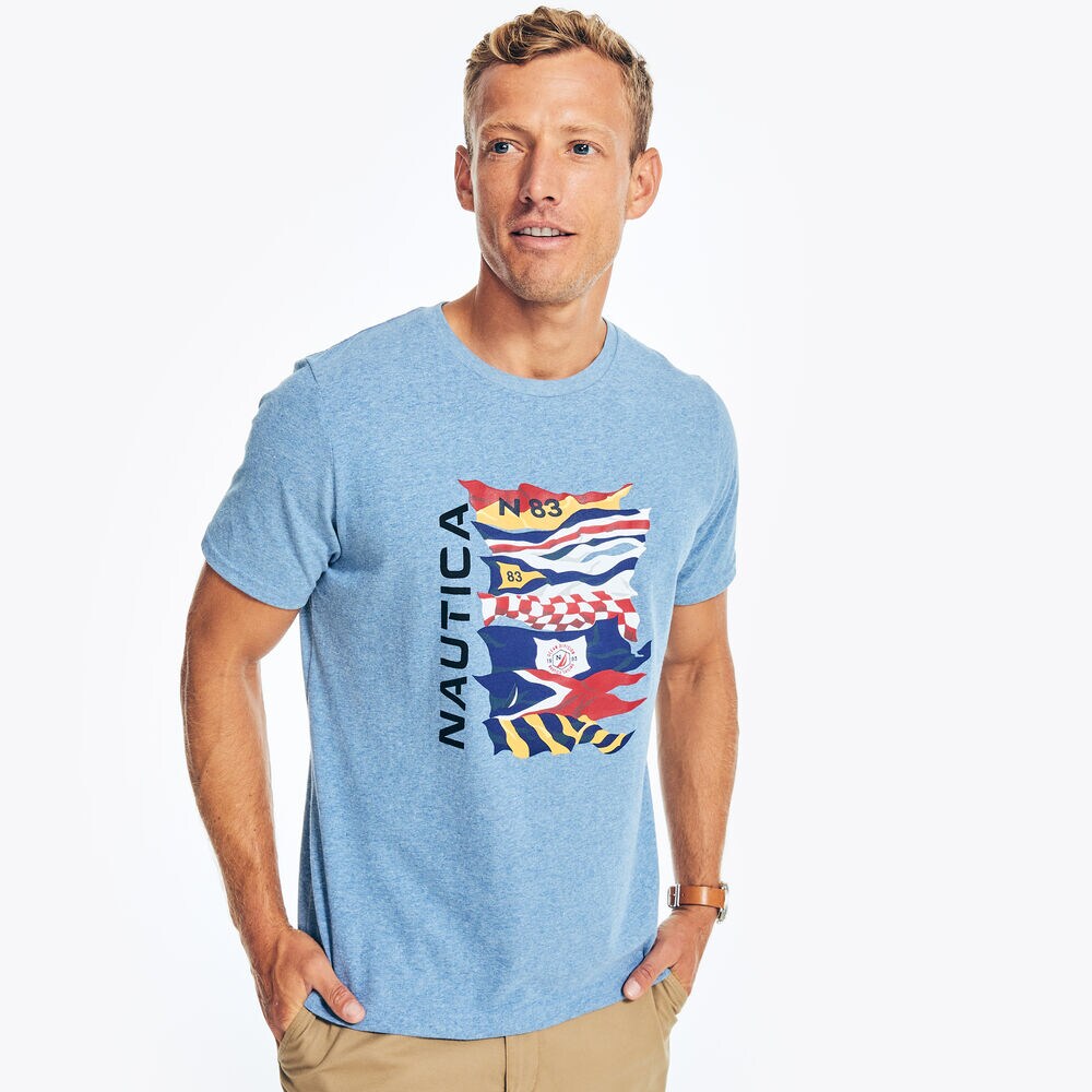 FLAG GRAPHIC T-SHIRT,Anchor Blue Heather,large