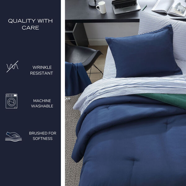 Solid Navy Full Reversible Comforter & Sham Set