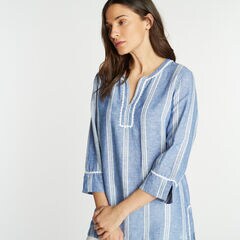 LINEN BLEND TUNIC,Deep Navy Heather,large