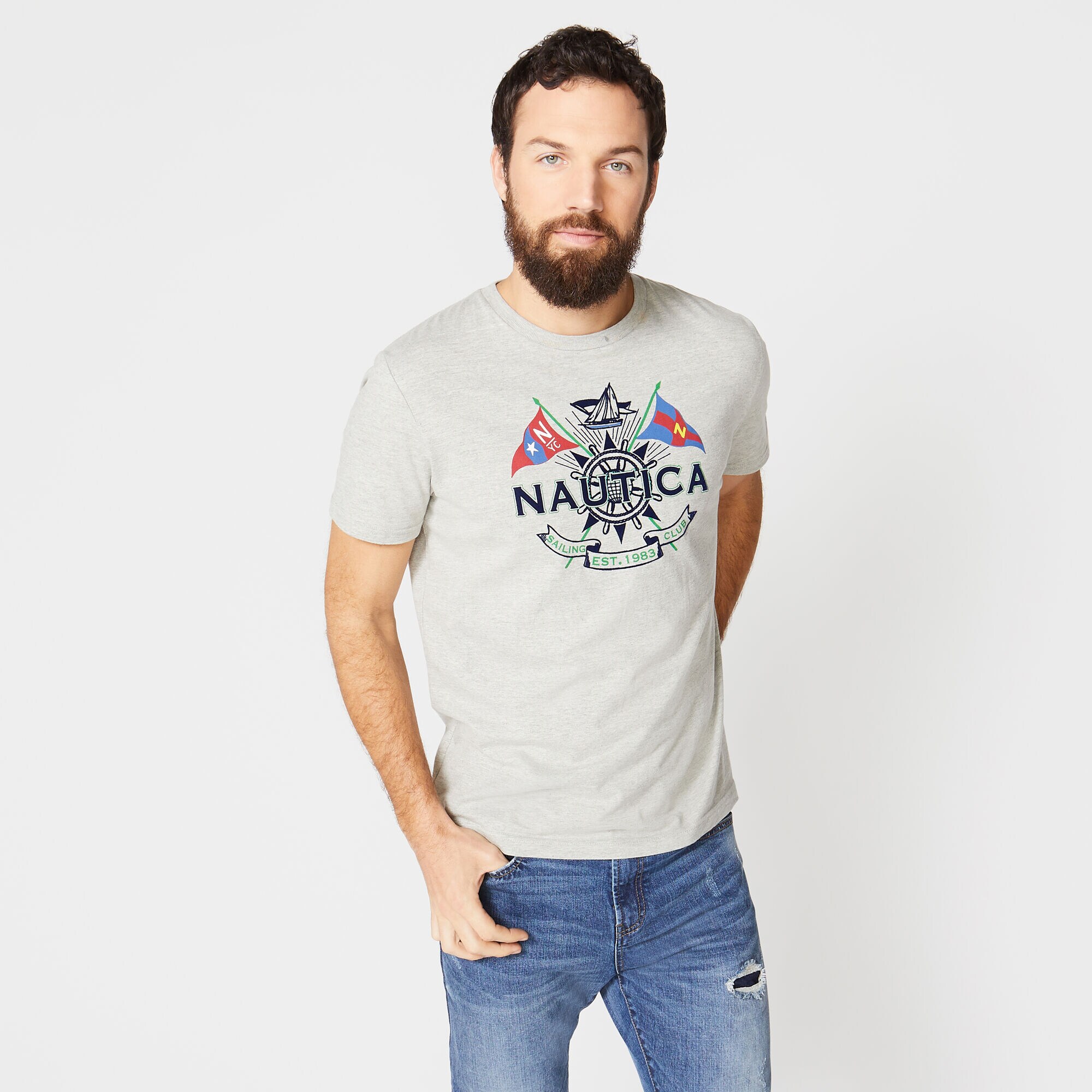 NAUTICA SAILING CLUB GRAPHIC T-SHIRT,Grey Heather,large