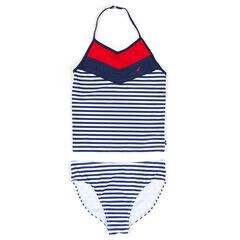 Girls' Chevron Colorblock + Striped Tankini (7-16),Navy,large