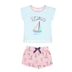 Girls' Sailboat + Striped PJ Shorts Set (XS-XL),Nautica Red/Orange,large