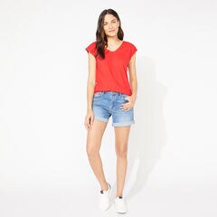 CROCHET-TRIMMED V-NECK TOP,Tomales Red,large
