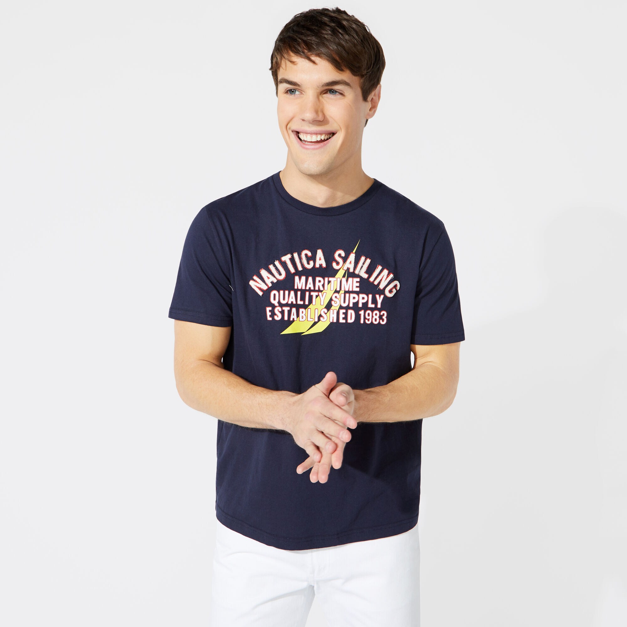 SAILING GRAPHIC T-SHIRT,Navy,large