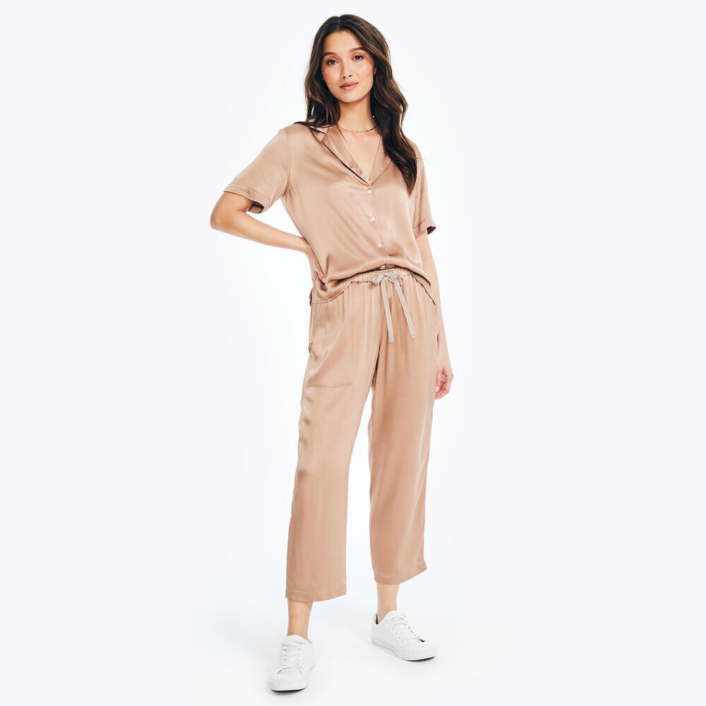 SATIN CROPPED PANT,Chocolate,large