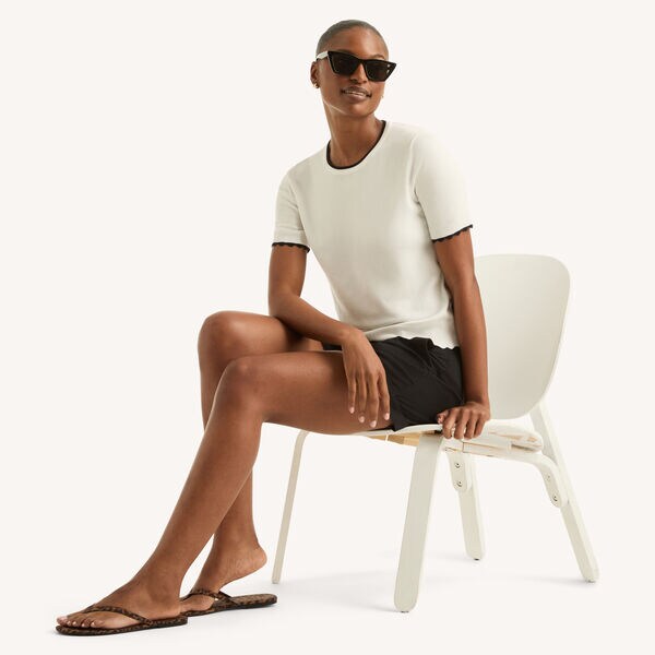 Scalloped Short-Sleeve Sweater