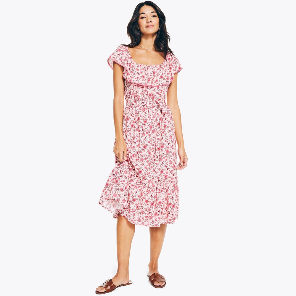 FLORAL PRINTED DRESS,Flare Red,large