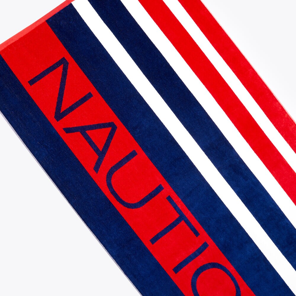 STRIPED LOGO JACQUARD BEACH TOWEL,Cardinal,large