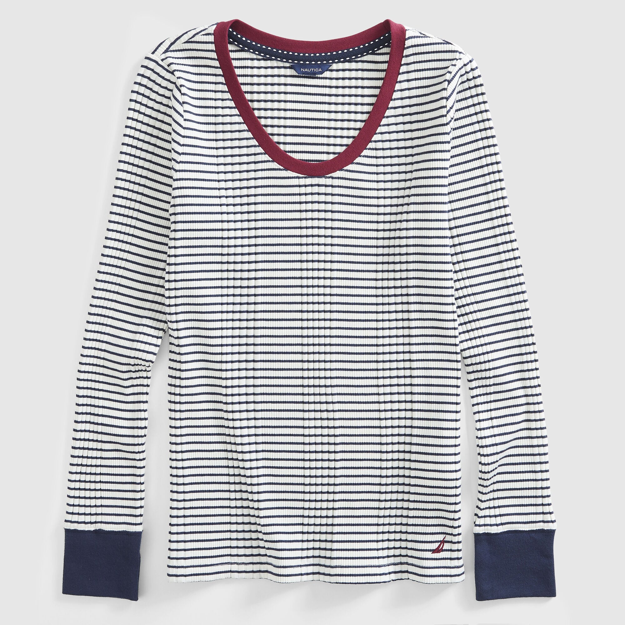 STRIPE COLORBLOCK RIB-KNIT TOP,Marshmallow,large