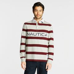 LOGO STRIPED LONG SLEEVE RUGBY,Grey Heather,large