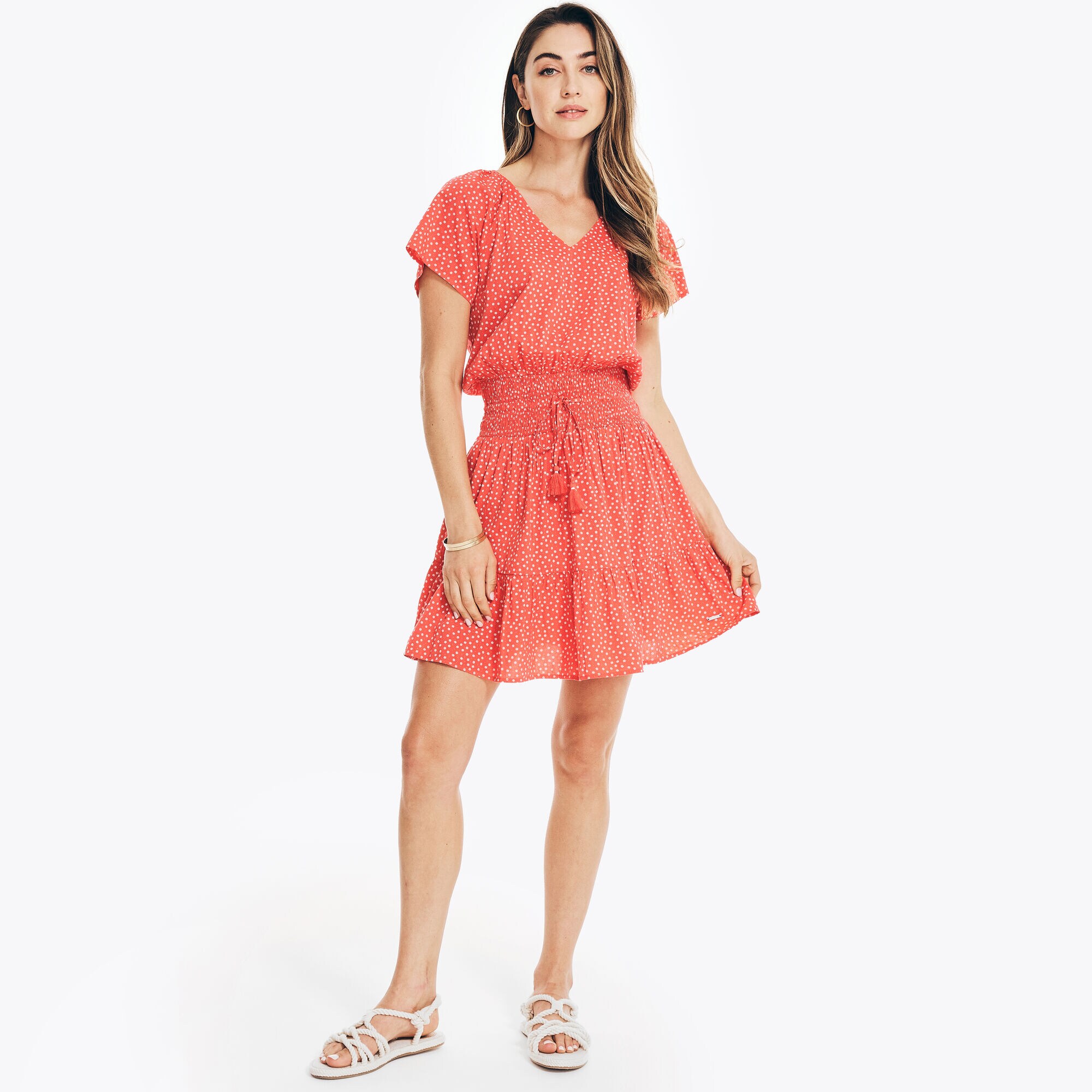SUSTAINABLY CRAFTED PRINTED DRESS ,Tomato,large
