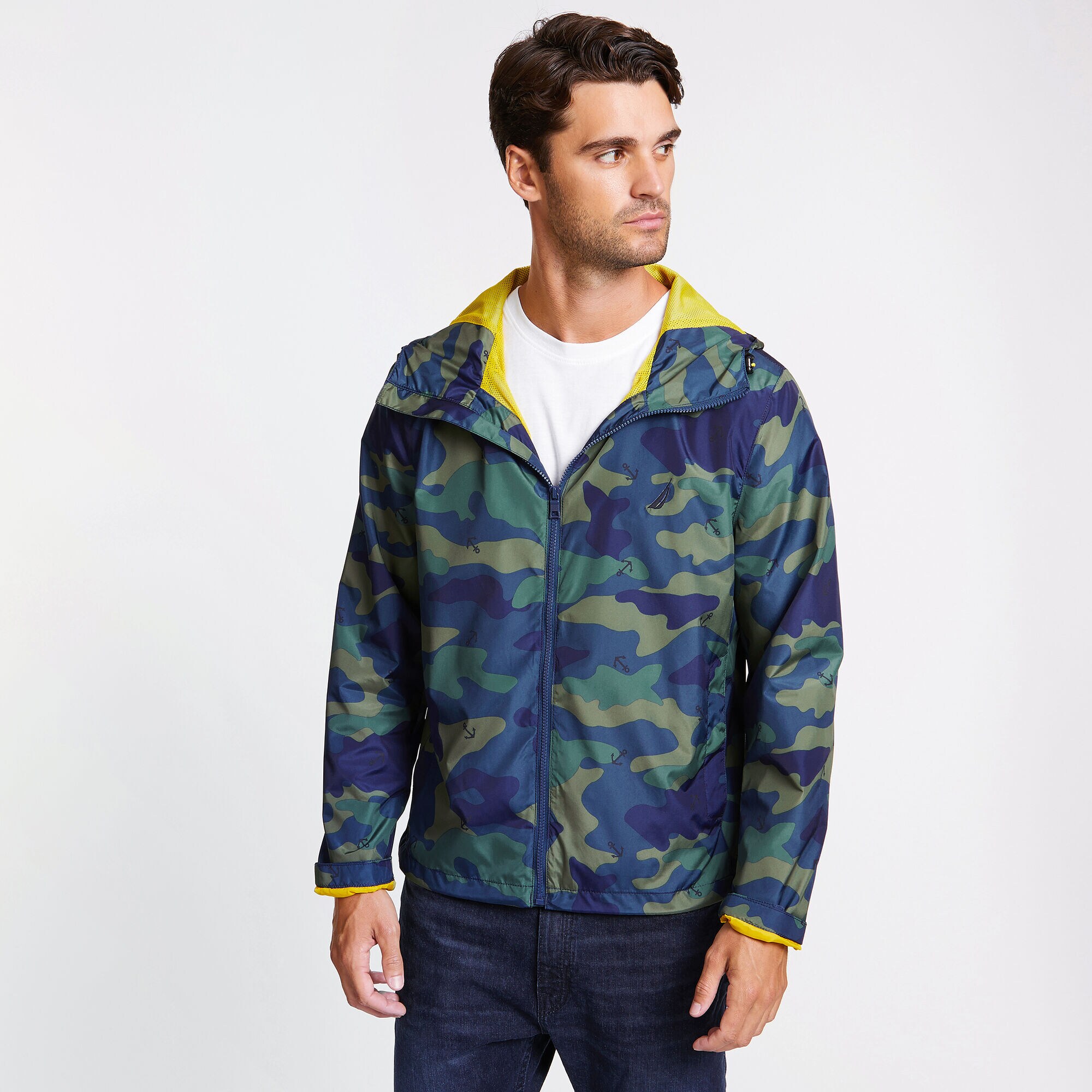Camo + Anchor Full-Zip Jacket,Ensign Blue,large