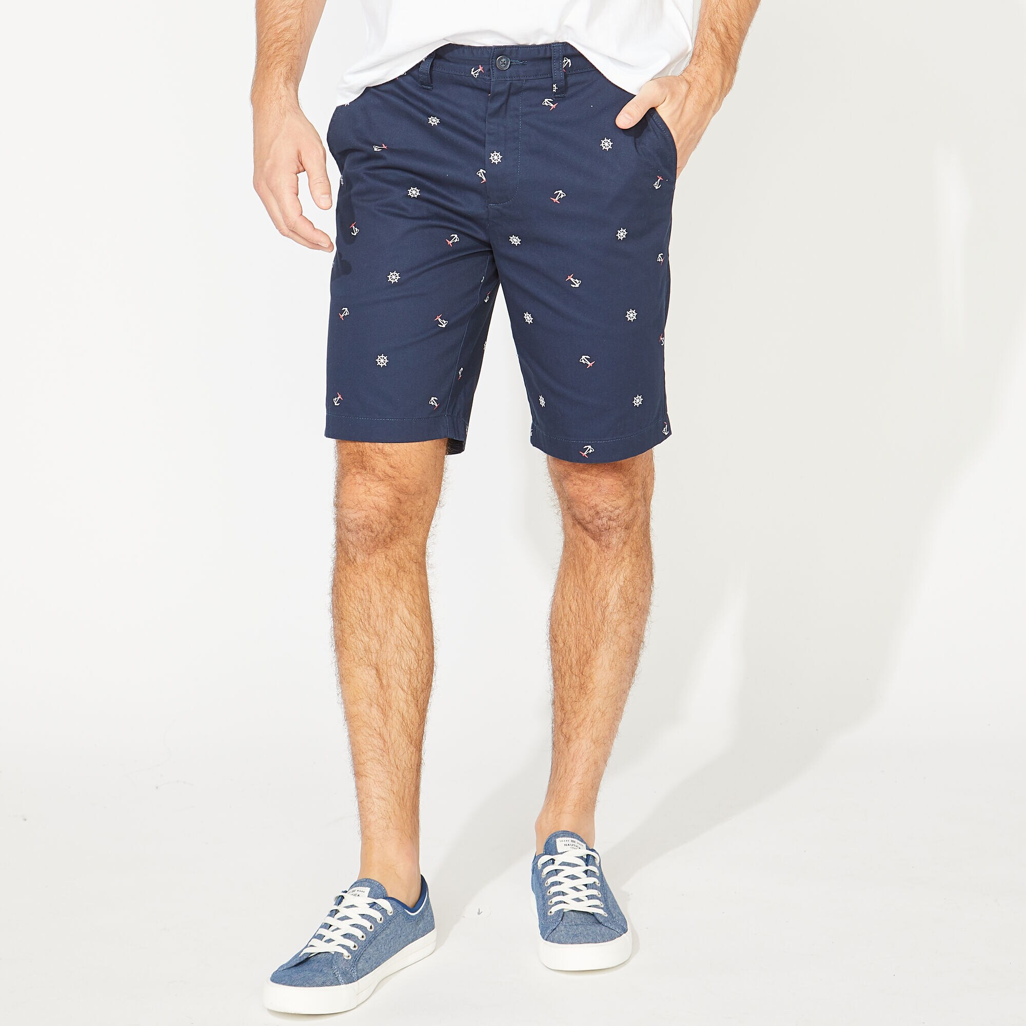 9.5" SLIM FIT ANCHOR AND WHEEL PRINTED SHORTS,True Navy,large