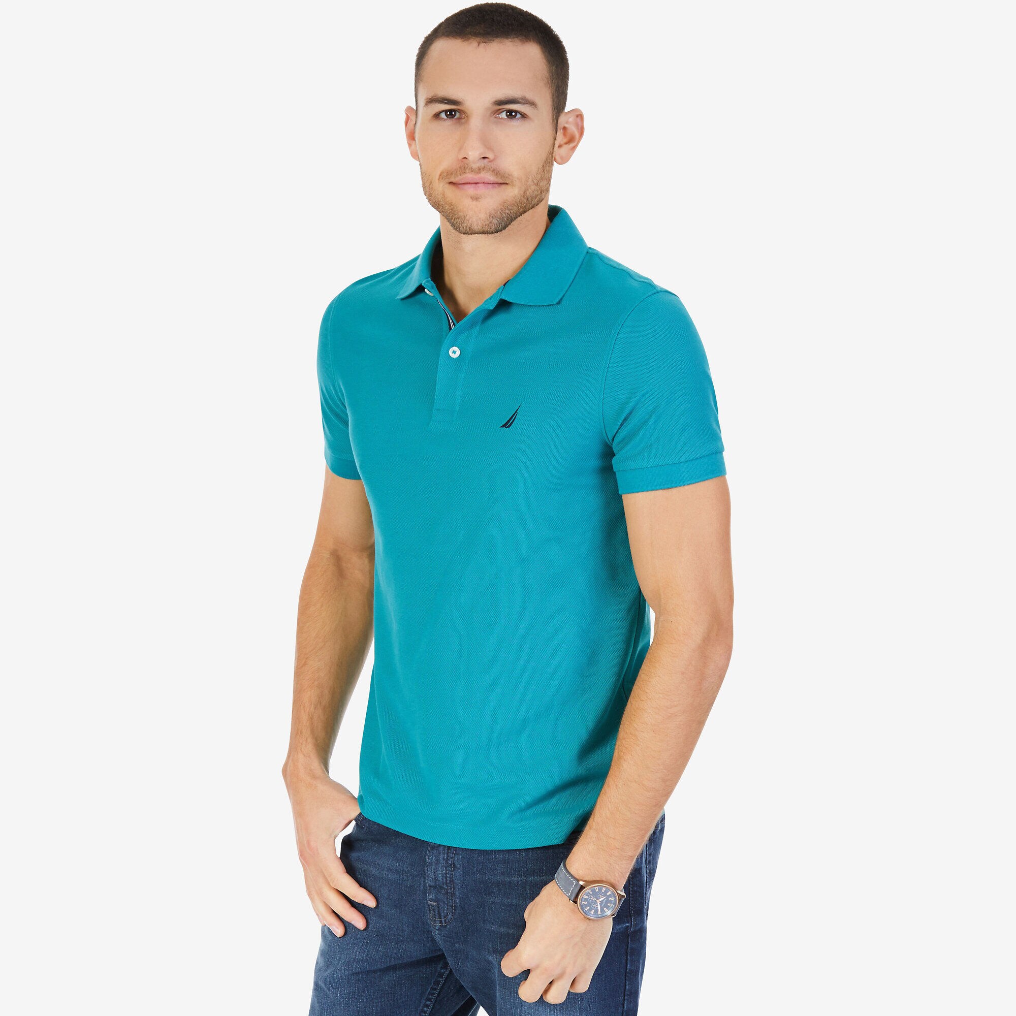 Short Sleeve Performance Deck Polo Shirt ,Green,large