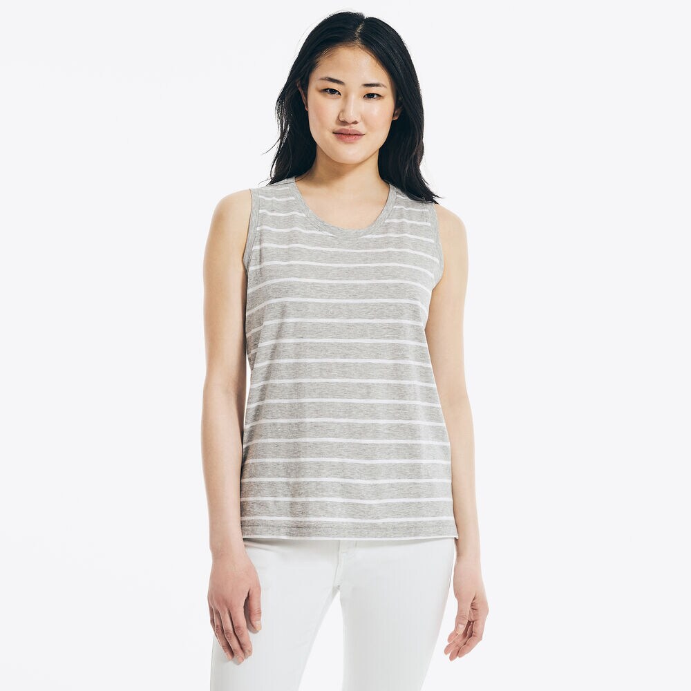 STRIPED SLEEVELESS T-SHIRT,Fog,large