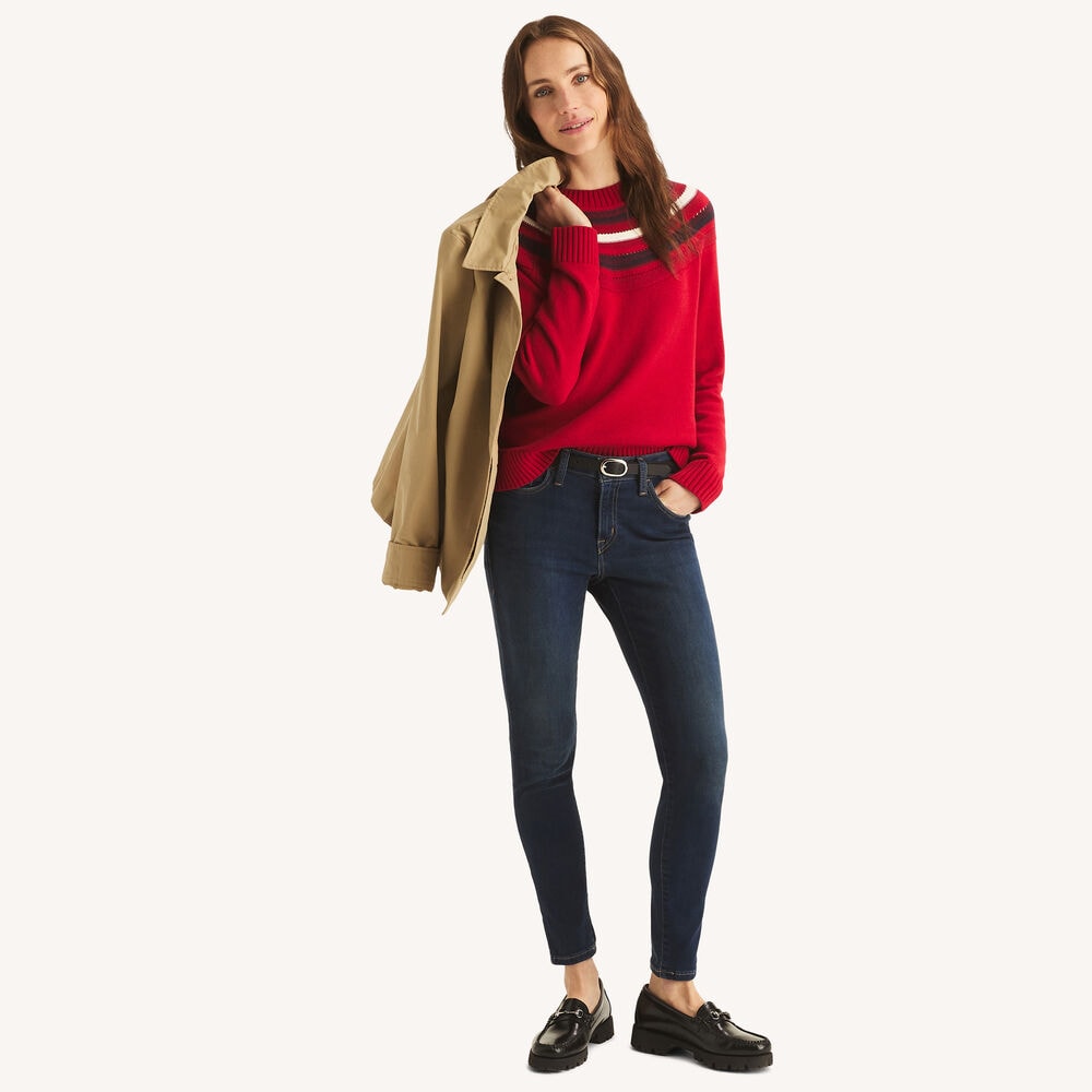 Striped Crewneck Sweater,Classic Red,large