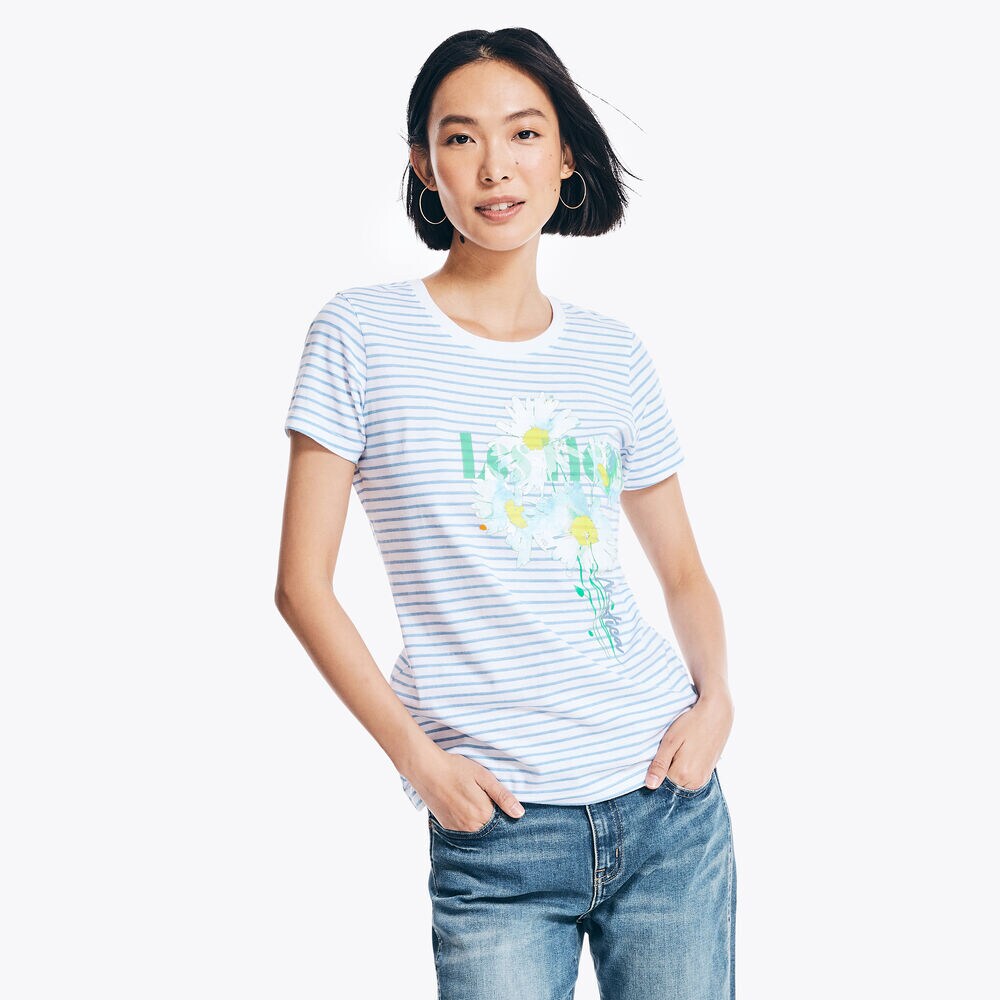STRIPED PUFF GRAPHIC T-SHIRT,Bright White,large