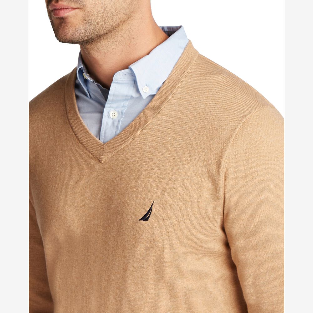 NAVTECH V-NECK SWEATER,Camel Heather,large