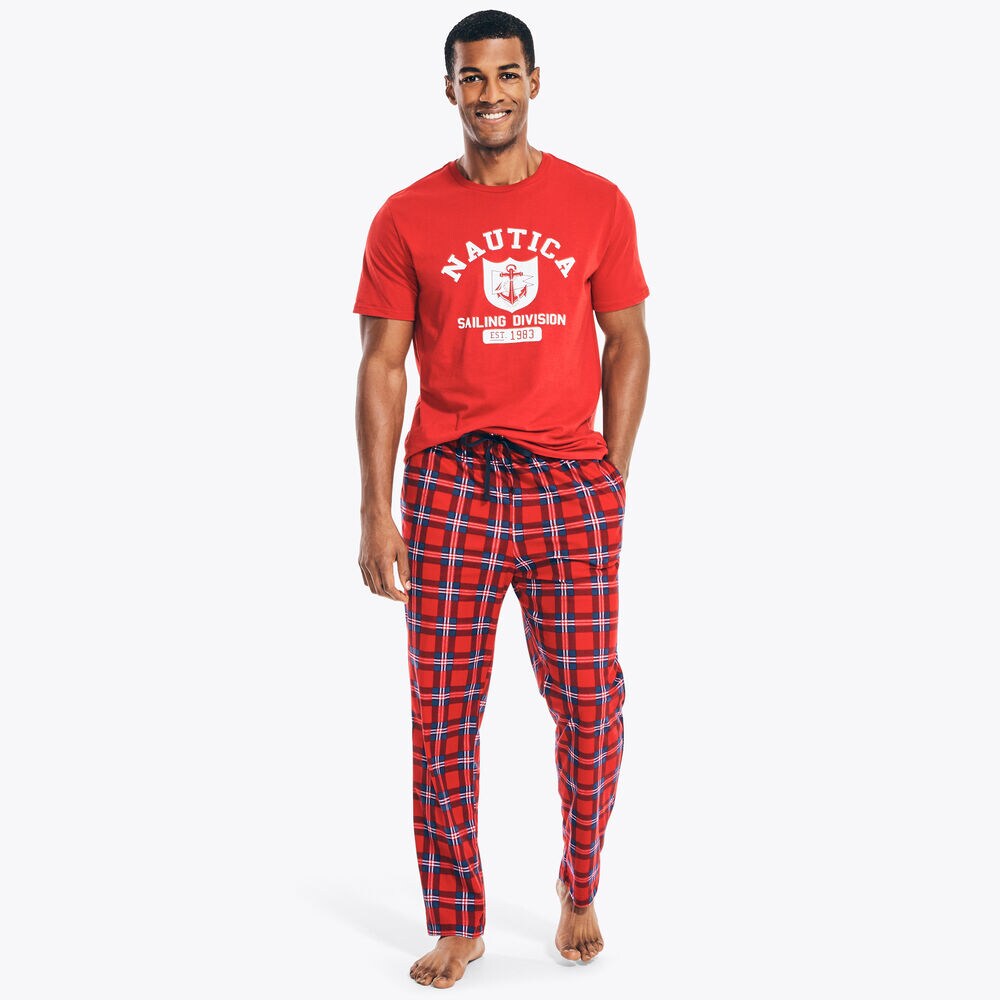 PLAID FLEECE SLEEP PANT,Nautica Red,large