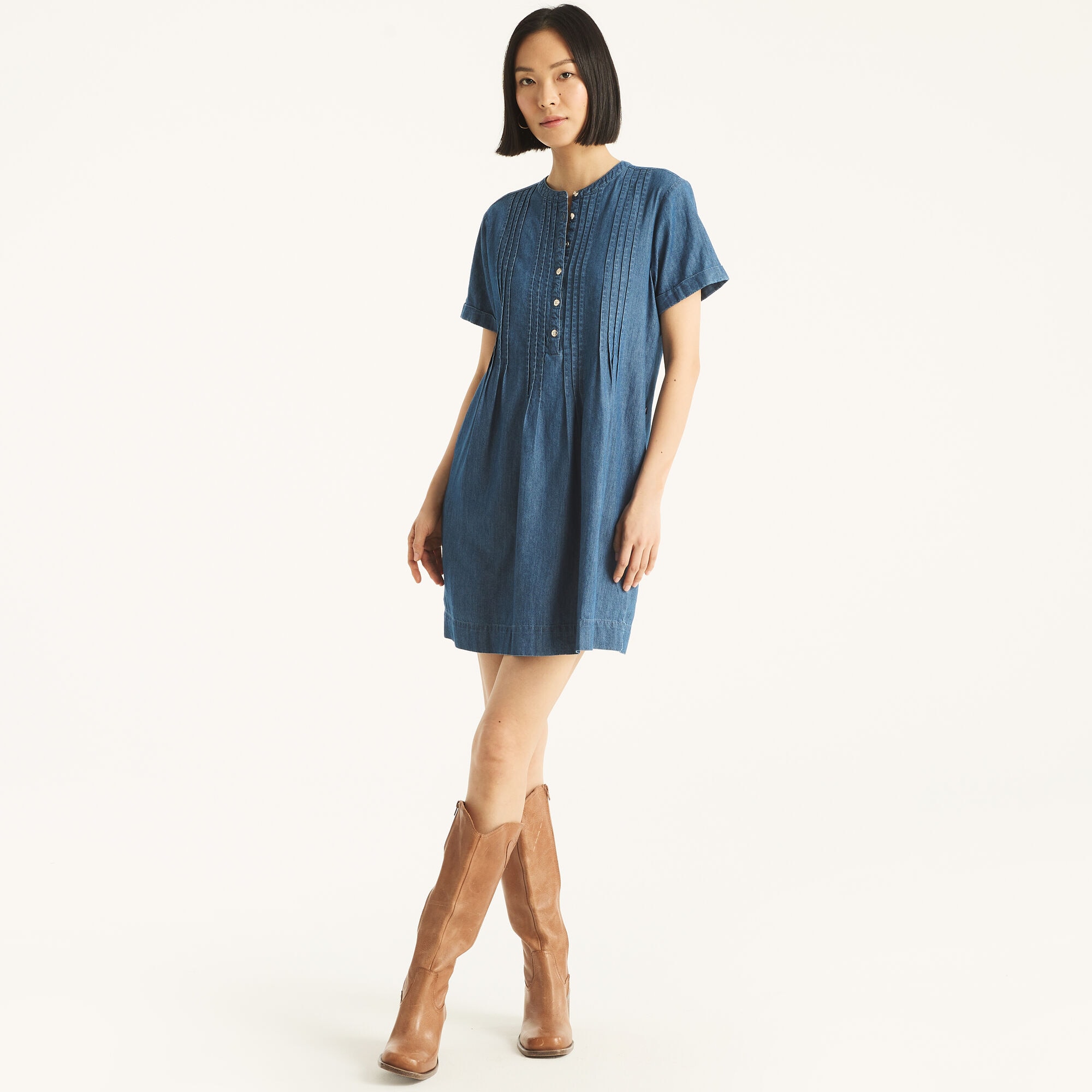 Chambray Pintuck Dress,Chambray,large