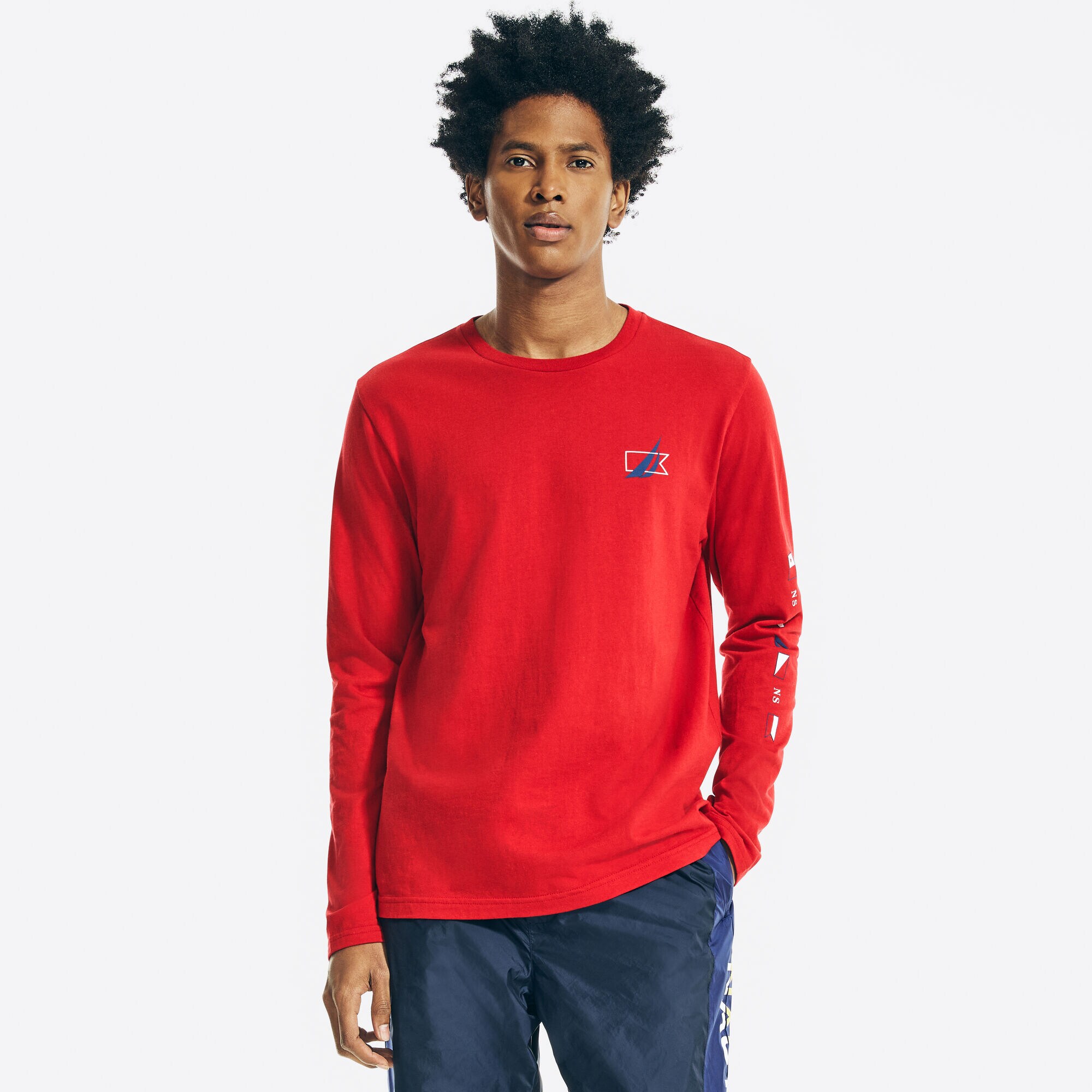 PALM TREES GRAPHIC LONG-SLEEVE T-SHIRT,Nautica Red,large