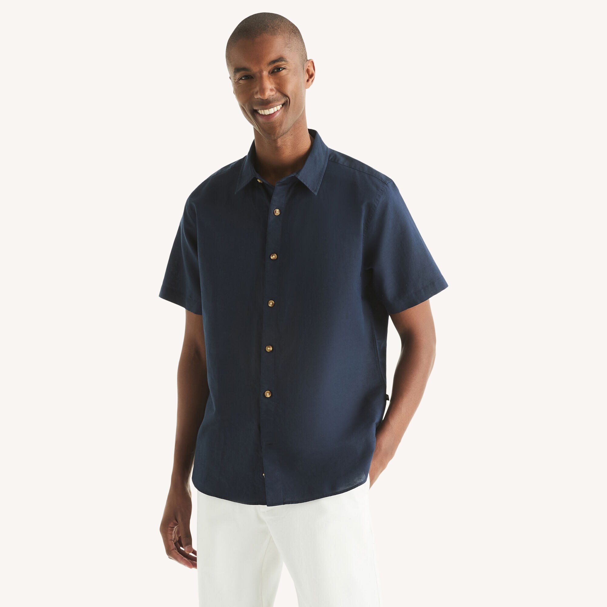 Linen Short-Sleeve Shirt,Stellar Blue Heather,large