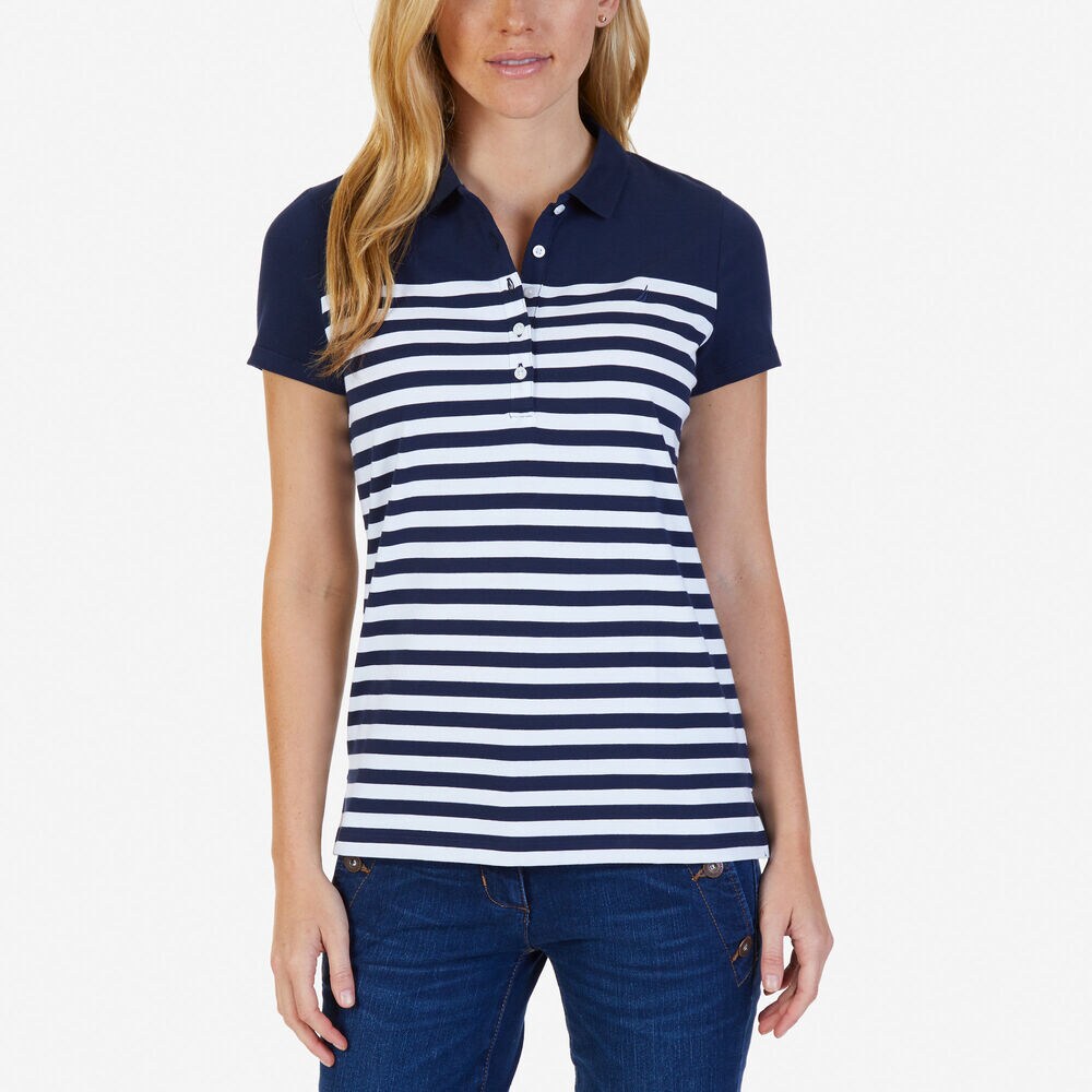 Striped Classic Fit Polo Shirt,Stellar Blue Heather,large