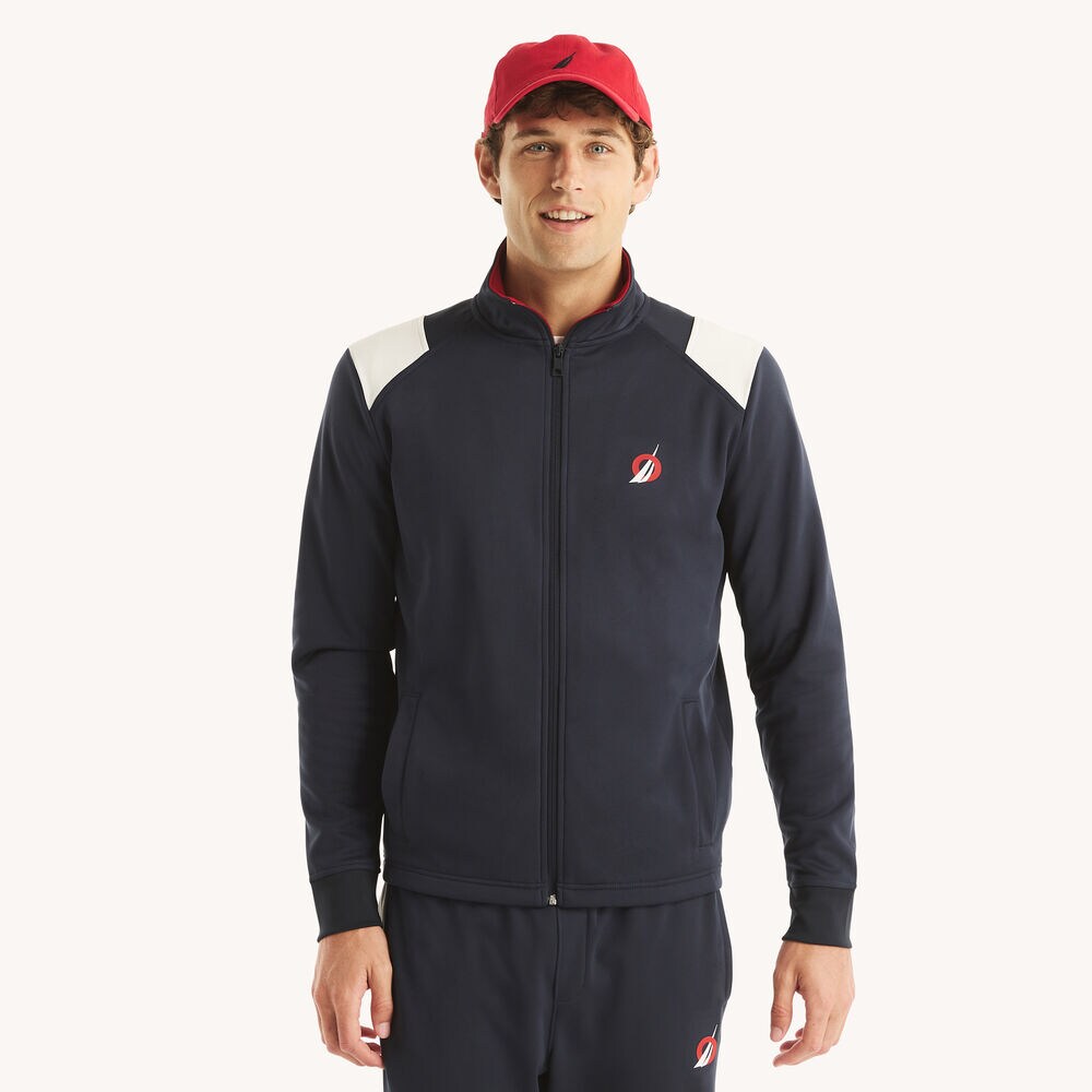 Full-Zip Mock Neck Track Jacket,Navy,large