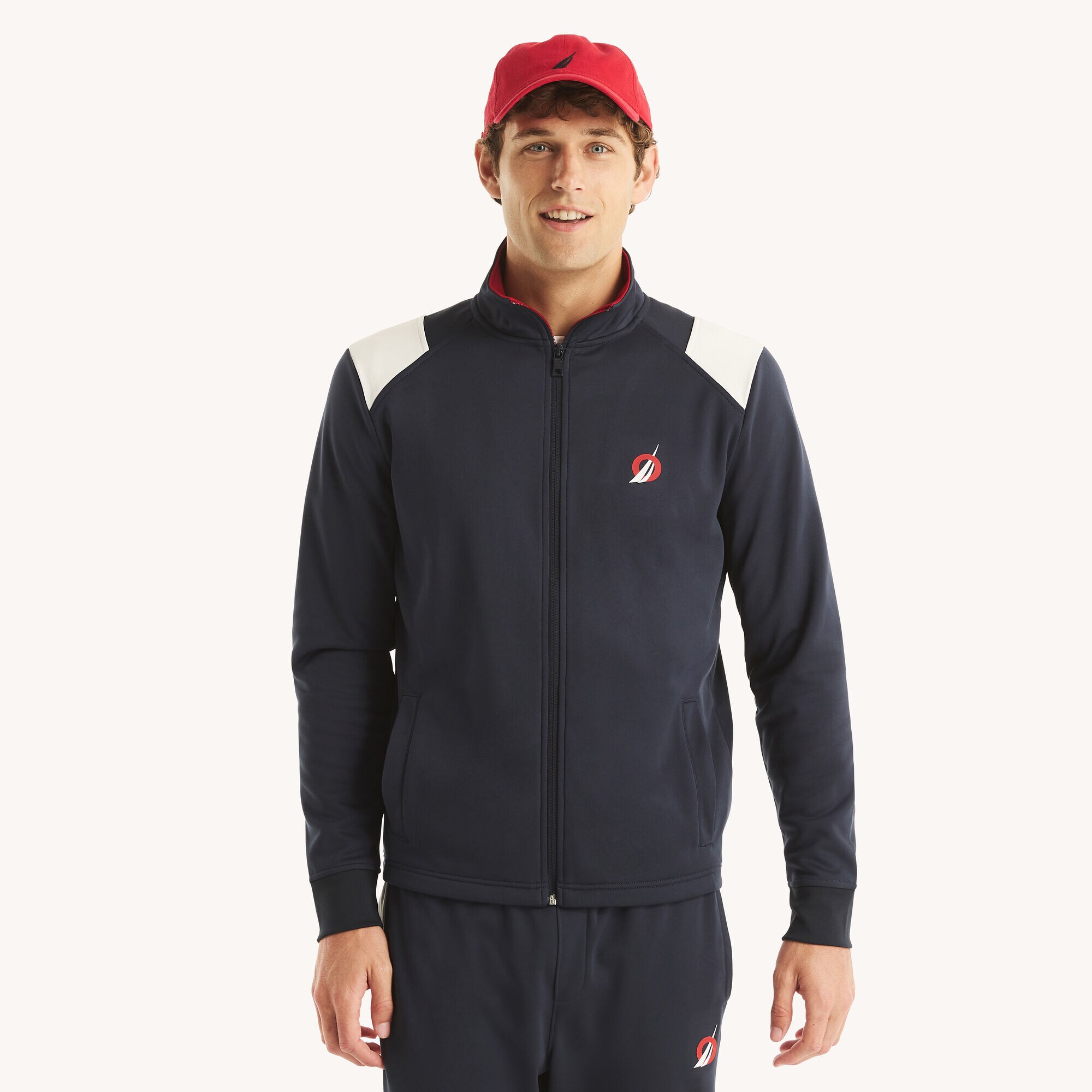 Full-Zip Mock Neck Track Jacket,Navy,large