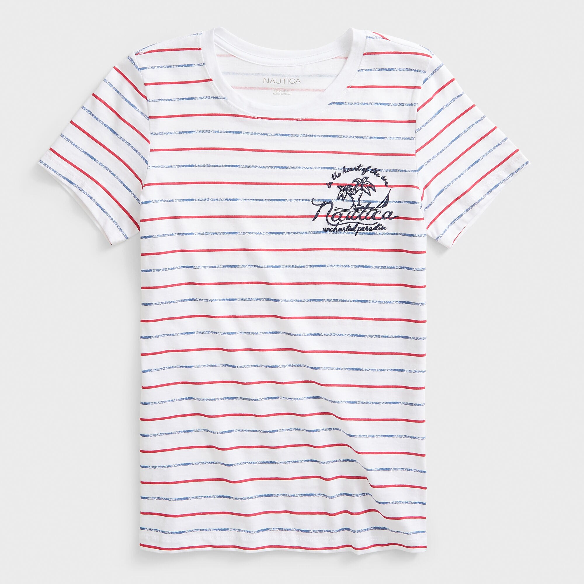 STRIPE EMBROIDERED T-SHIRT,Bright White,large