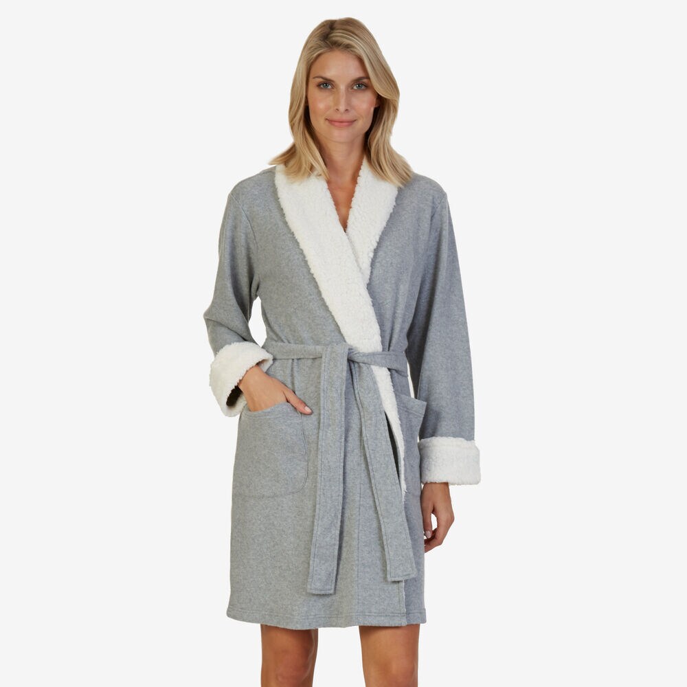 Sweater Knit Sherpa Collar Robe,Off Black,large