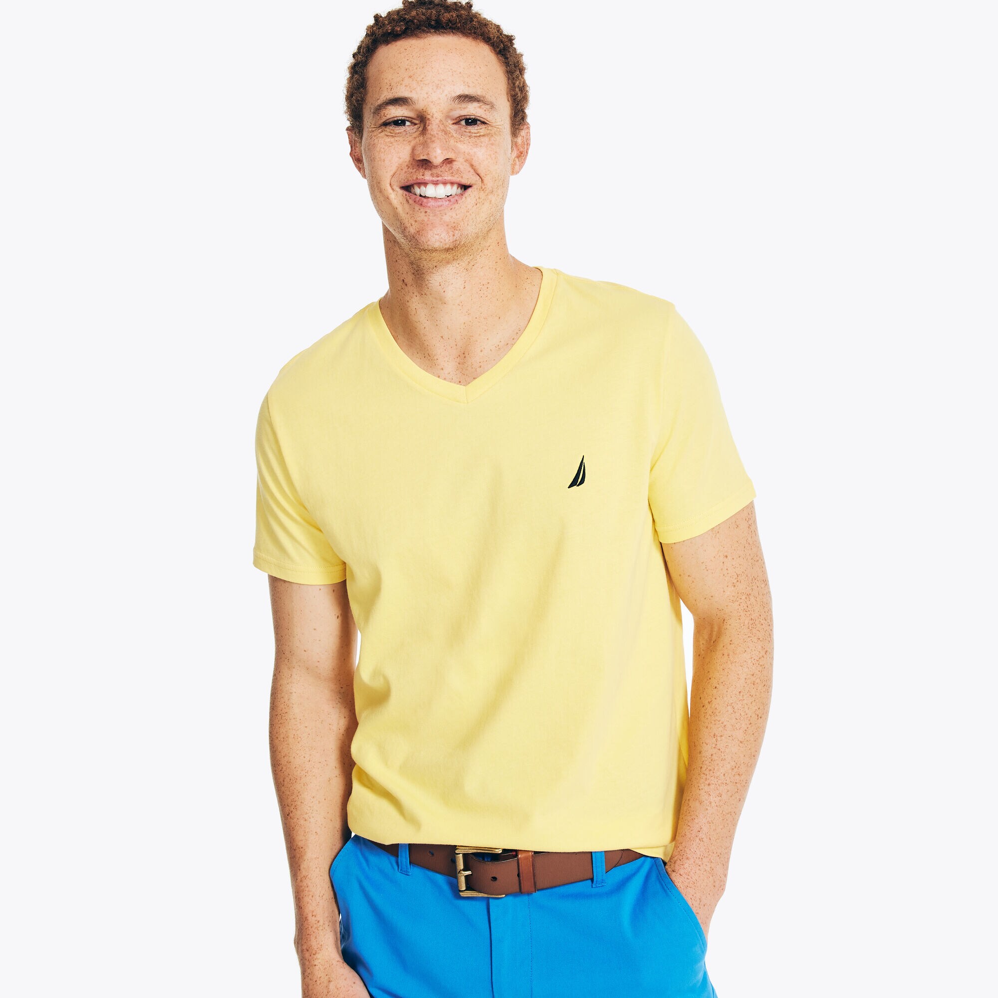 Big & Tall V-Neck Deck T-Shirt,Aspen Gold,large