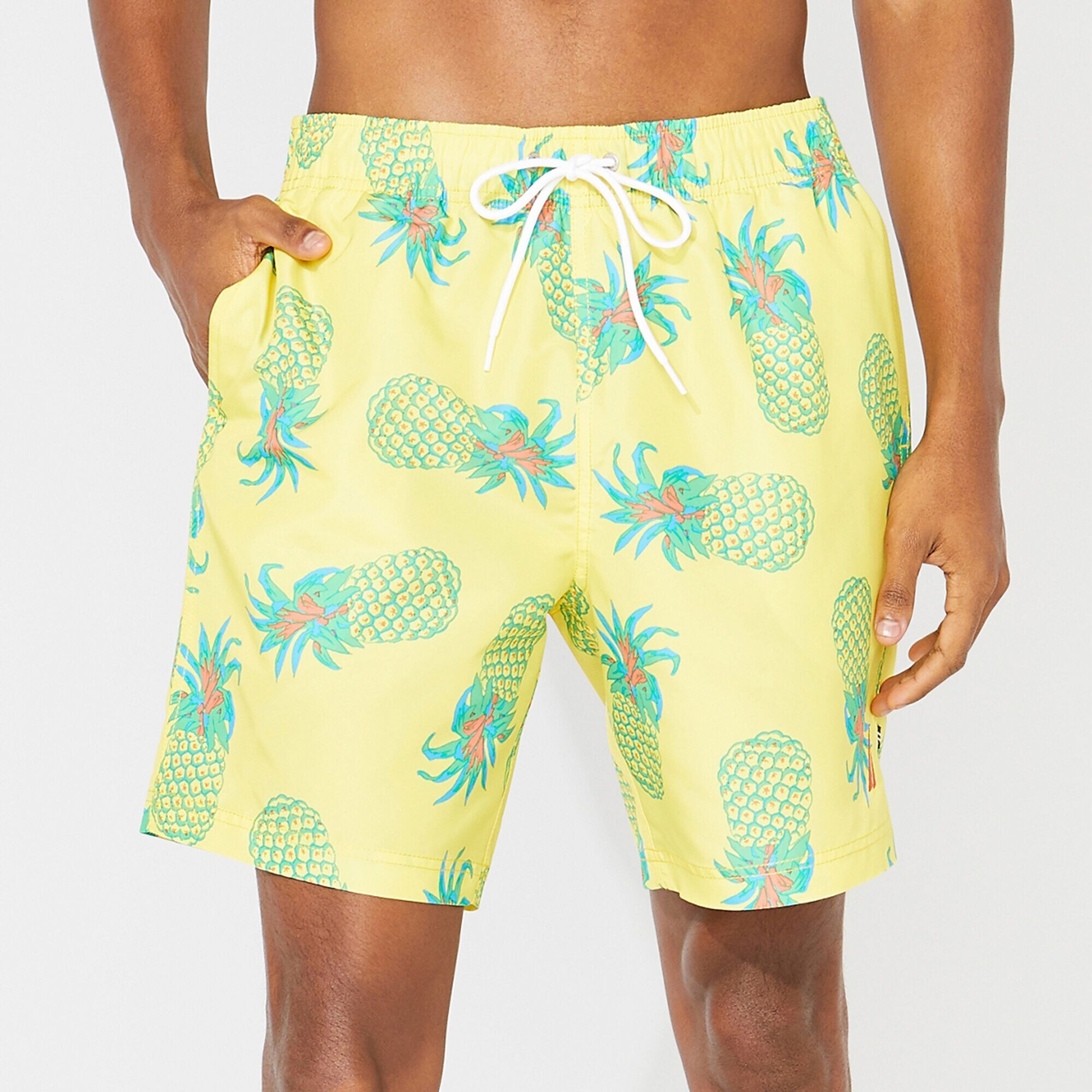 8" BIG & TALL PINEAPPLE PRINT SWIM TRUNKS,Golden Apricot,large
