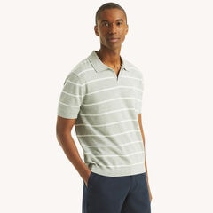 Striped Sweater Polo,Grey Heather,large