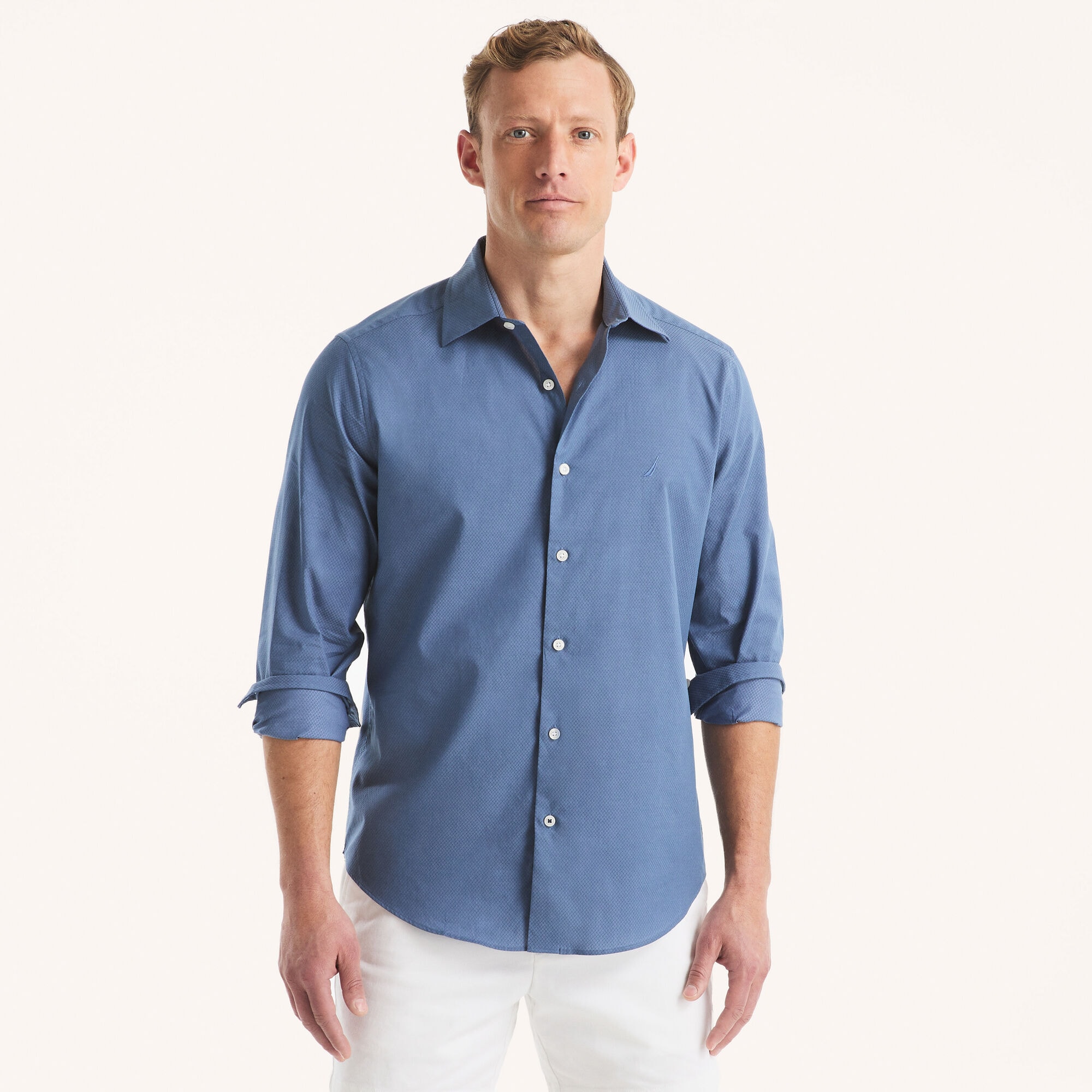 Classic Fit Wrinkle-Resistant Shirt,Chrome Blue,large