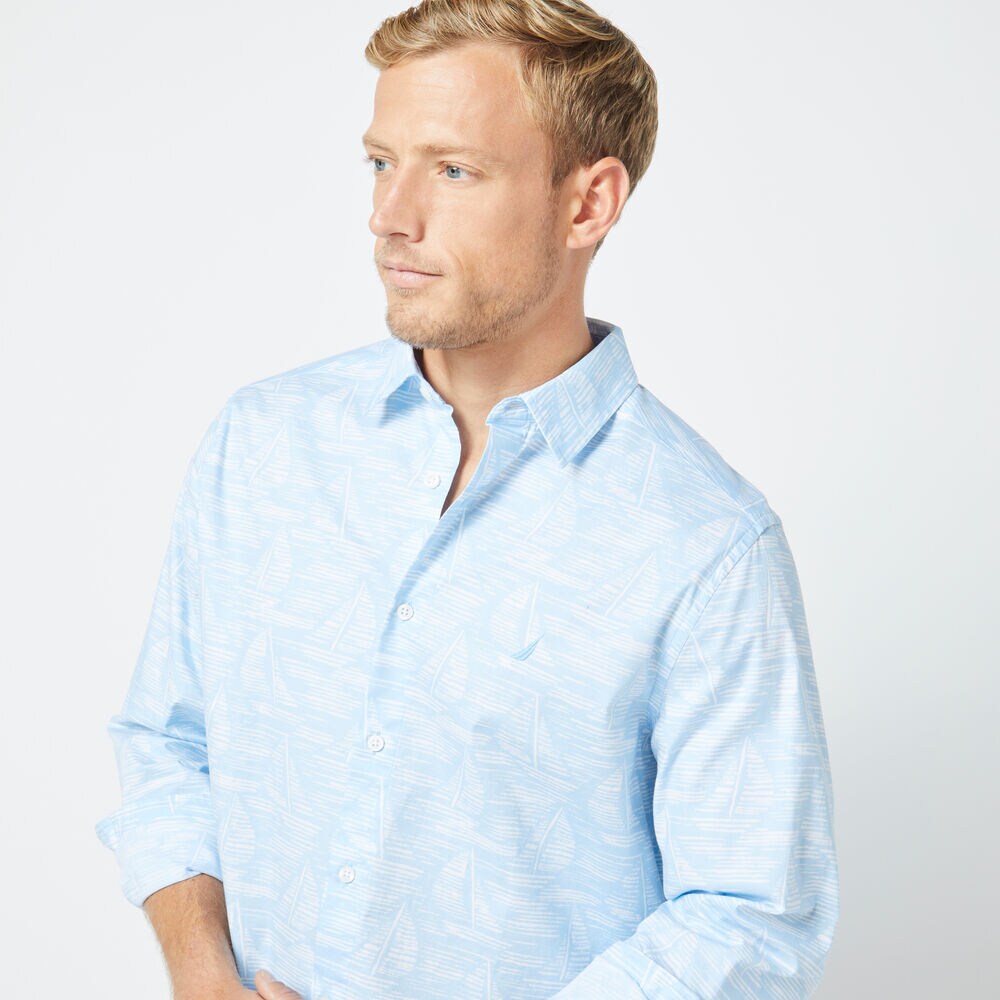 CLASSIC FIT LONG SLEEVE TONAL BOAT PRINT SHIRT,Varsity Blue Wash,large