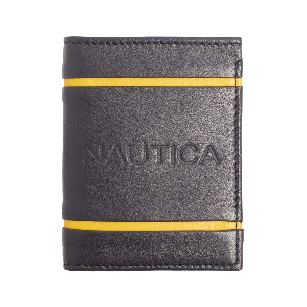 CONTRAST TRIM LEATHER WALLET,Navy,large