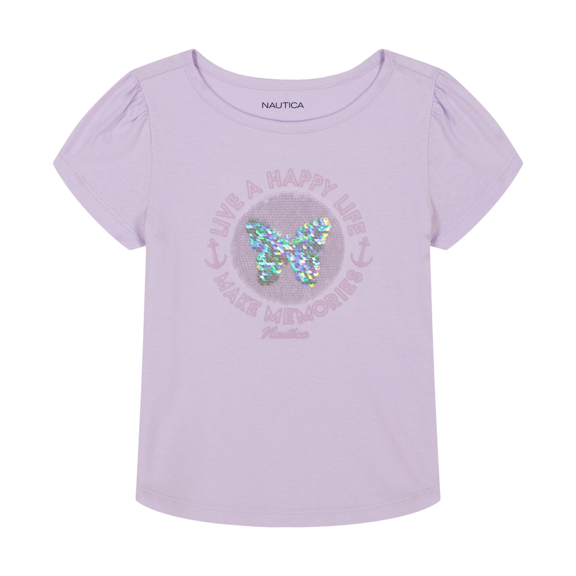 Girls' Live A Happy Life T-Shirt (7-16),Lavender,large