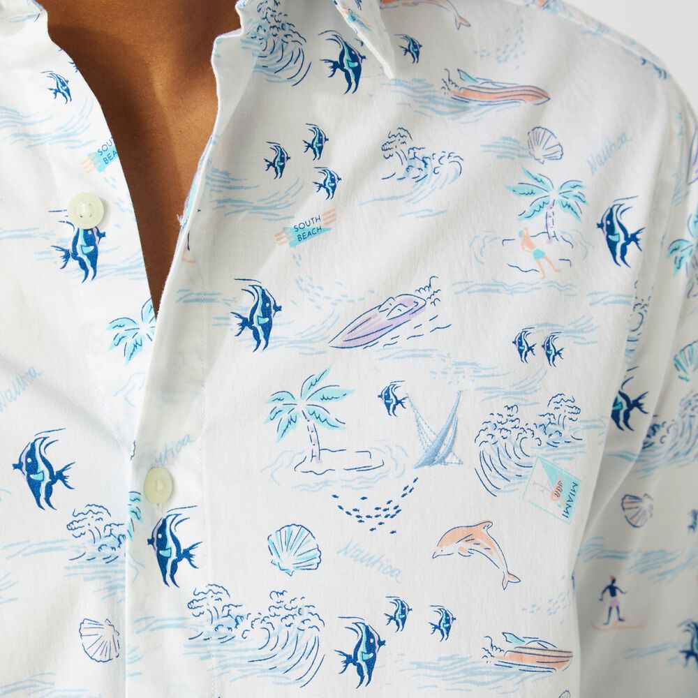 BEACH PRINT SHIRT,Bright White,large