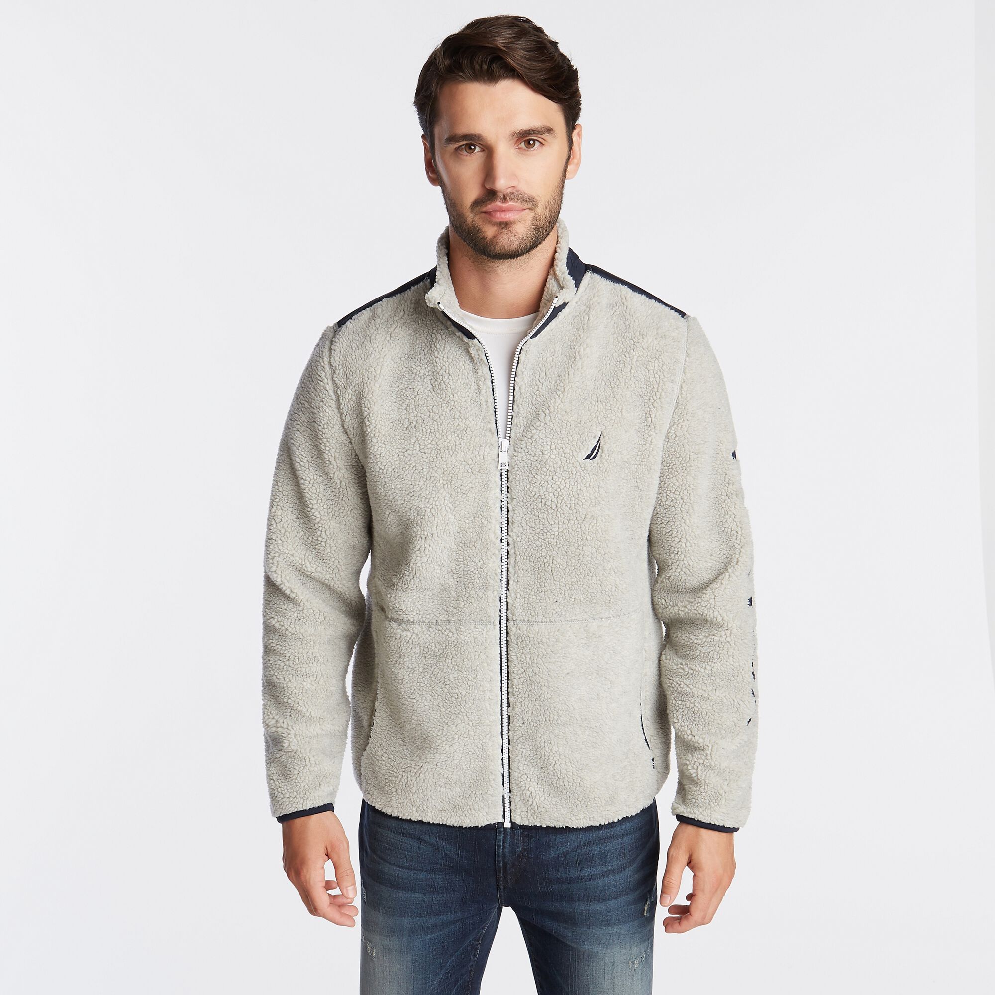 MIXED MEDIA SHERPA JACKET,Grey Heather,large