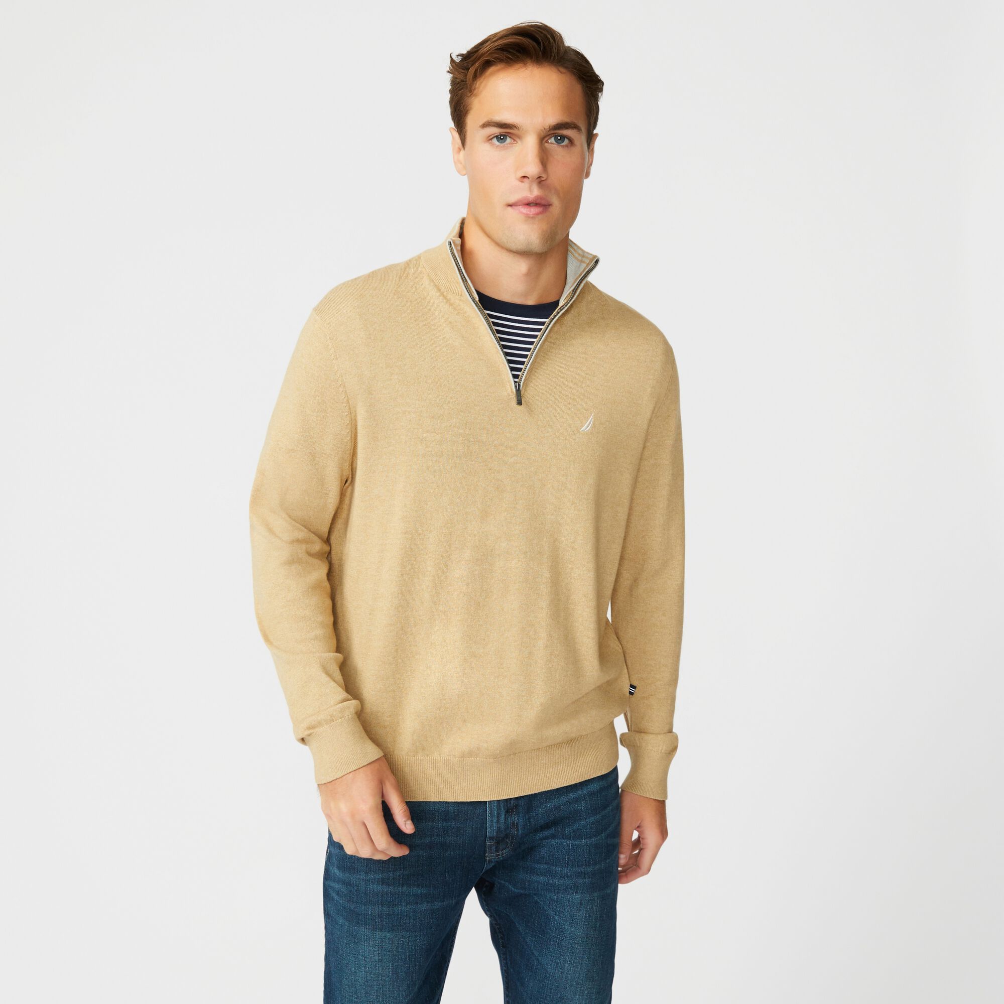 BIG & TALL NAVTECH QUARTER-ZIP SWEATER,Dark Otter,large