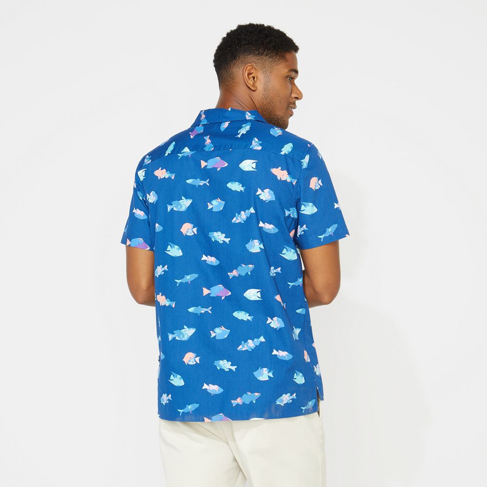 BIG & TALL CLASSIC FIT PRINTED CAMP SHIRT,Clear Sky Blue,large