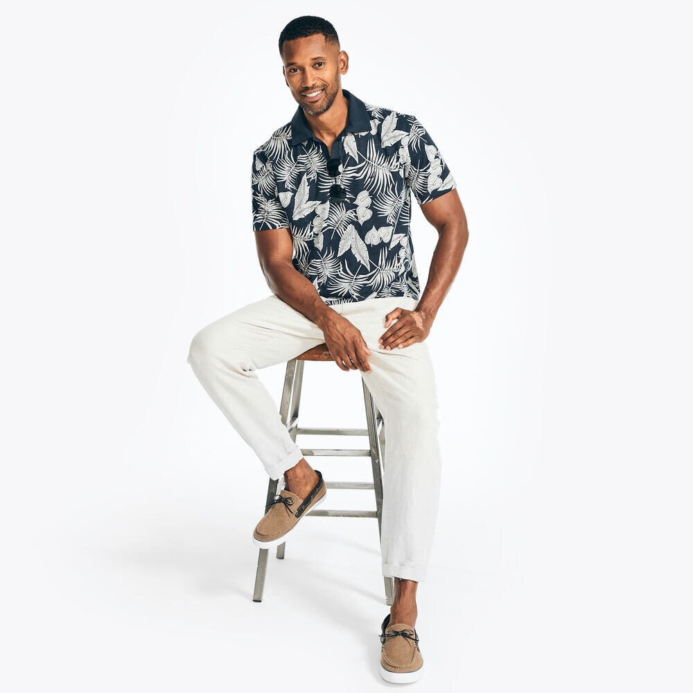 SUSTAINABLY CRAFTED RELAXED FIT PRINTED POLO,Navy,large