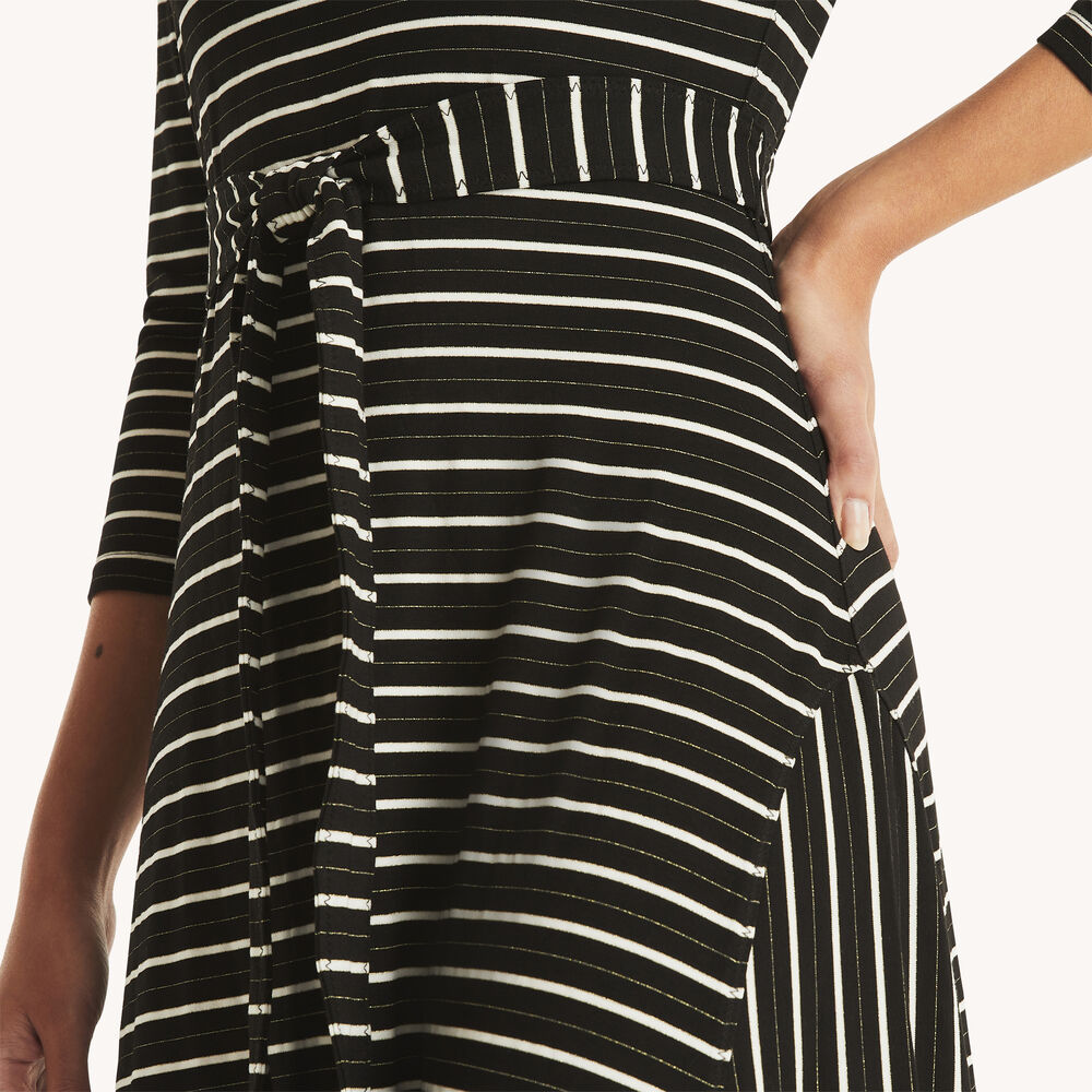 Striped Belted Midi Dress,True Black,large