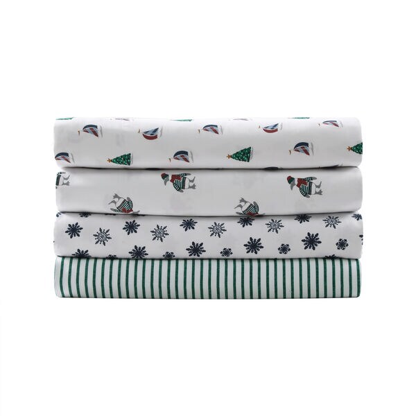 Snowflake Toss Print Queen Flannel Sheet Set